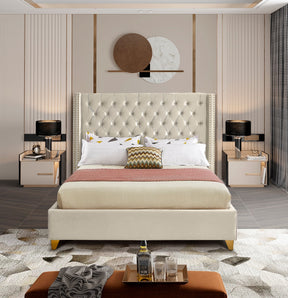 Meridian Furniture Barolo Cream Velvet King Bed
