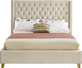 Meridian Furniture Barolo Cream Velvet Queen Bed