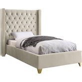 Meridian Furniture Barolo Cream Velvet Twin BedMeridian Furniture - Twin Bed - Minimal And Modern - 1