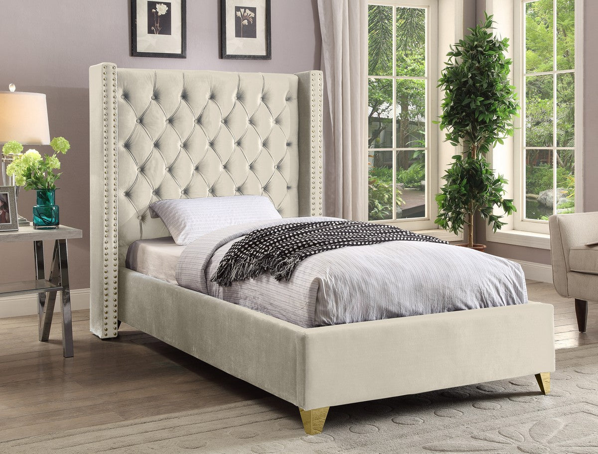 Meridian Furniture Barolo Cream Velvet Twin Bed