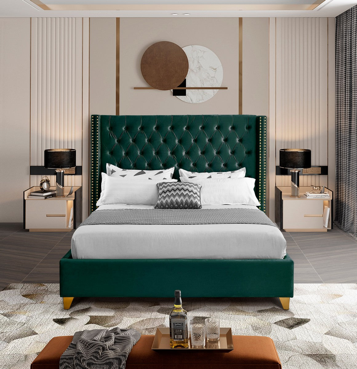 Meridian Furniture Barolo Green Velvet Full Bed