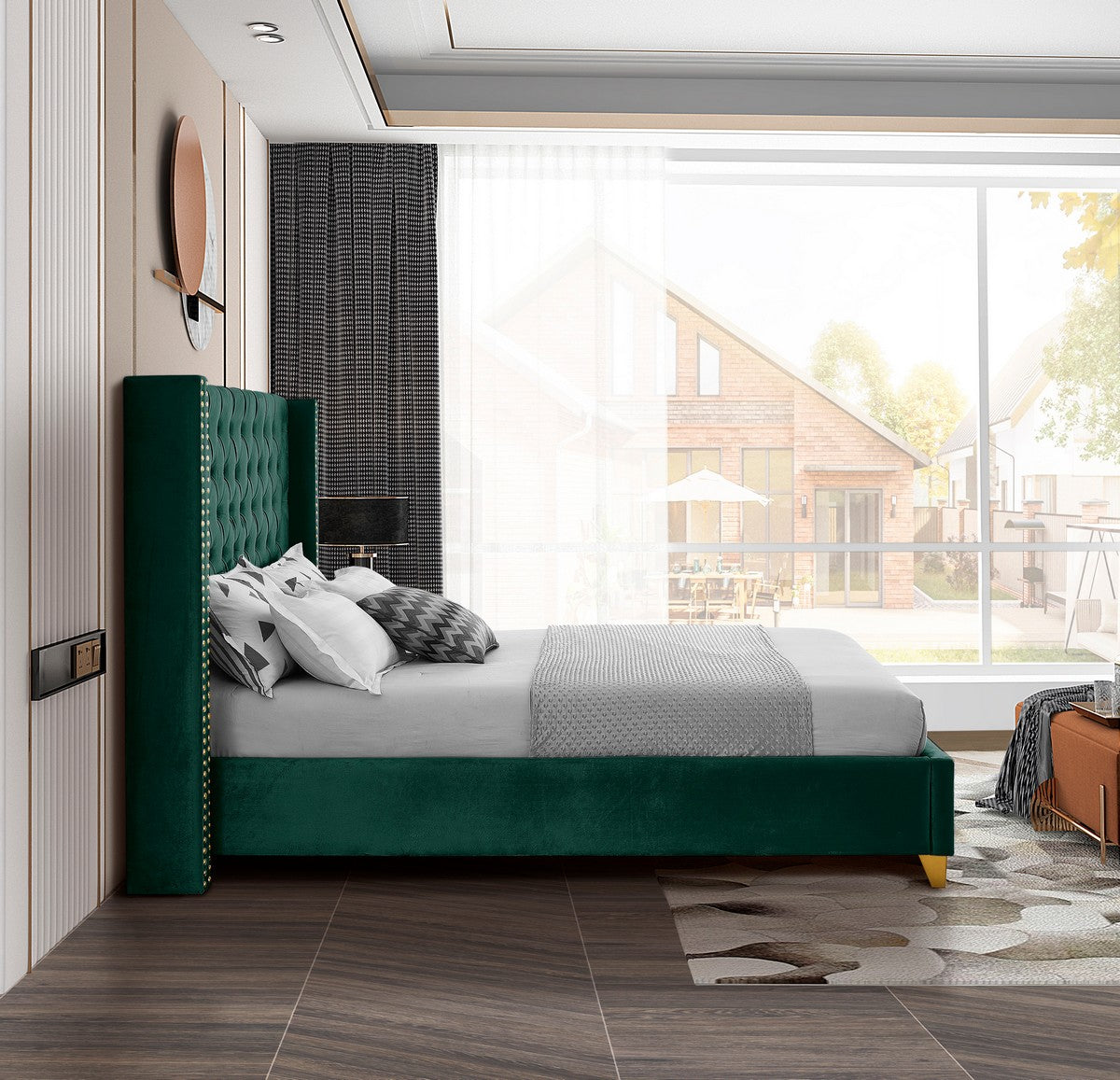 Meridian Furniture Barolo Green Velvet Full Bed