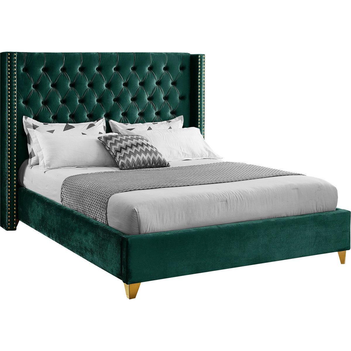 Meridian Furniture Barolo Green Velvet Queen BedMeridian Furniture - Queen Bed - Minimal And Modern - 1