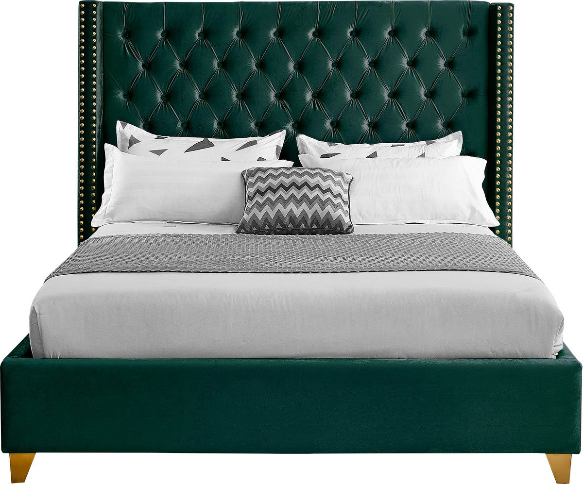 Meridian Furniture Barolo Green Velvet Queen Bed
