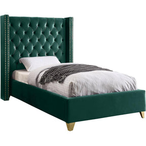 Meridian Furniture Barolo Green Velvet Twin BedMeridian Furniture - Twin Bed - Minimal And Modern - 1