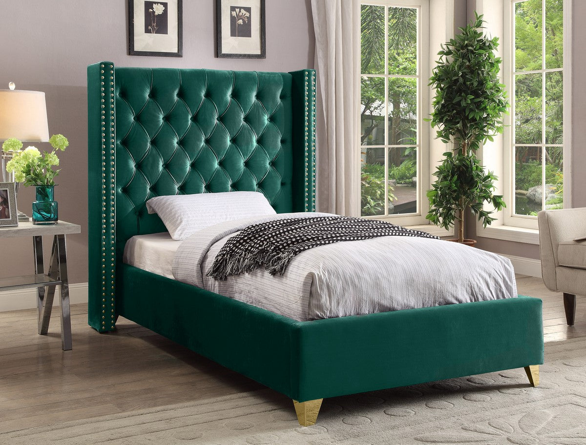 Meridian Furniture Barolo Green Velvet Twin Bed