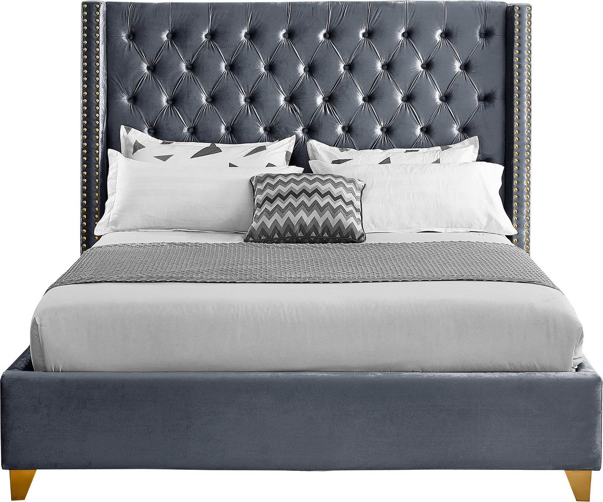 Meridian Furniture Barolo Grey Velvet King Bed