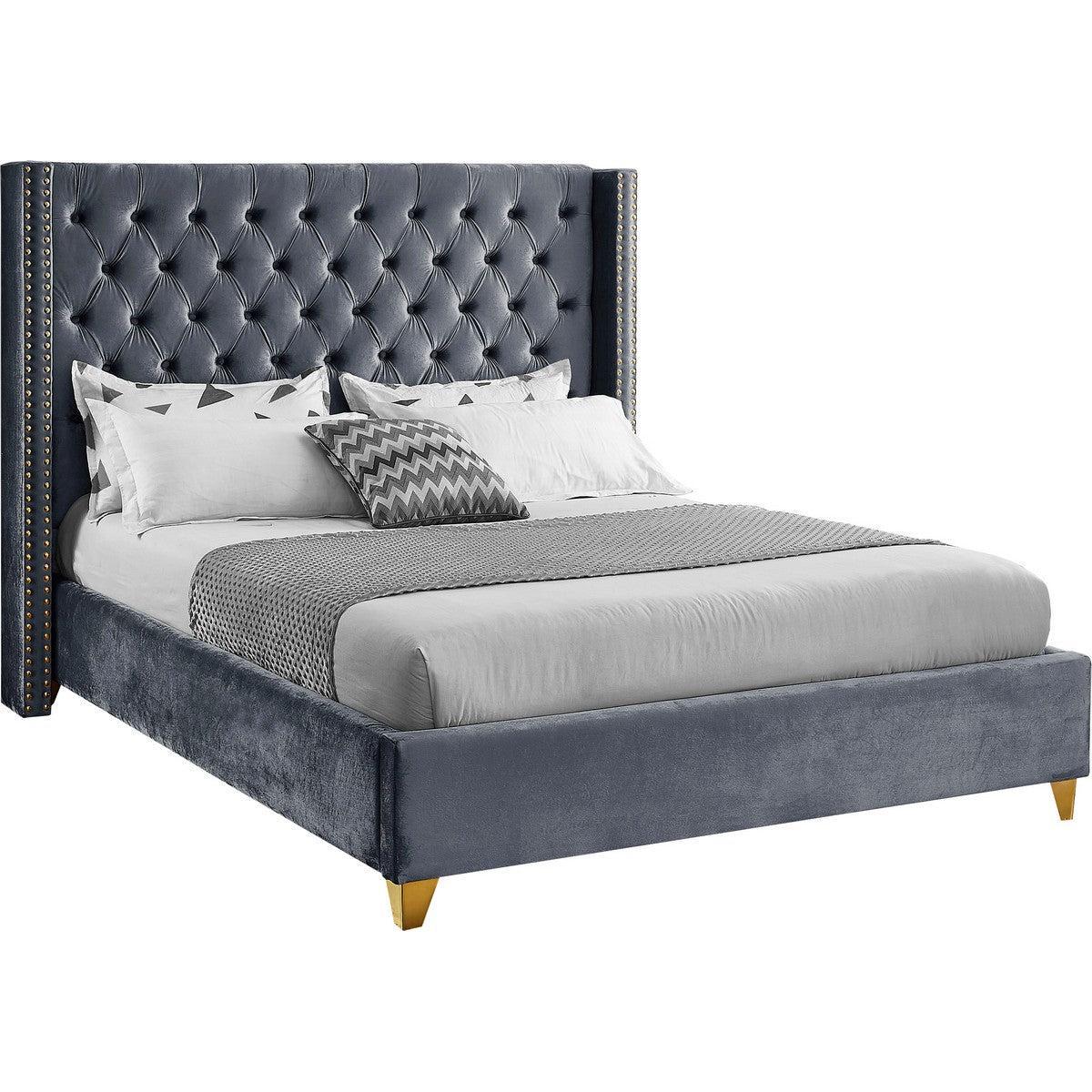 Meridian Furniture Barolo Grey Velvet Queen BedMeridian Furniture - Queen Bed - Minimal And Modern - 1