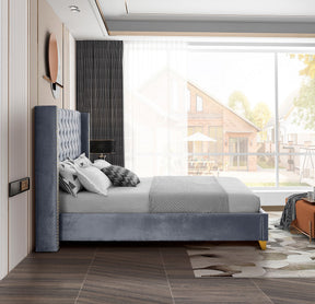 Meridian Furniture Barolo Grey Velvet Queen Bed