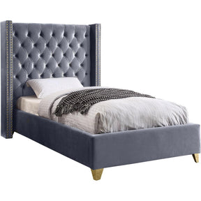 Meridian Furniture Barolo Grey Velvet Twin BedMeridian Furniture - Twin Bed - Minimal And Modern - 1