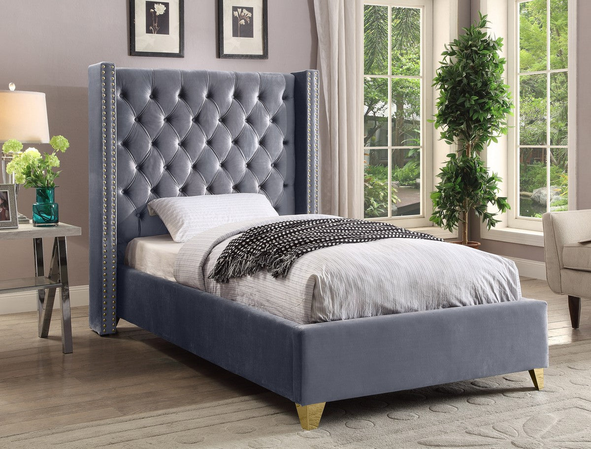 Meridian Furniture Barolo Grey Velvet Twin Bed