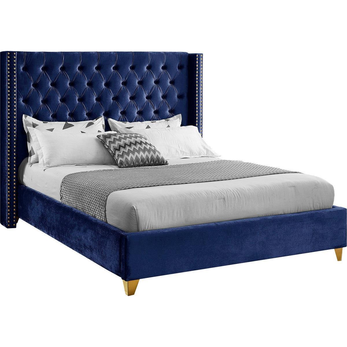 Meridian Furniture Barolo Navy Velvet Full BedMeridian Furniture - Full Bed - Minimal And Modern - 1