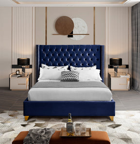 Meridian Furniture Barolo Navy Velvet Full Bed