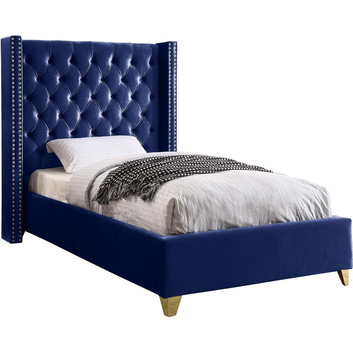 Meridian Furniture Barolo Navy Velvet Twin BedMeridian Furniture - Twin Bed - Minimal And Modern - 1