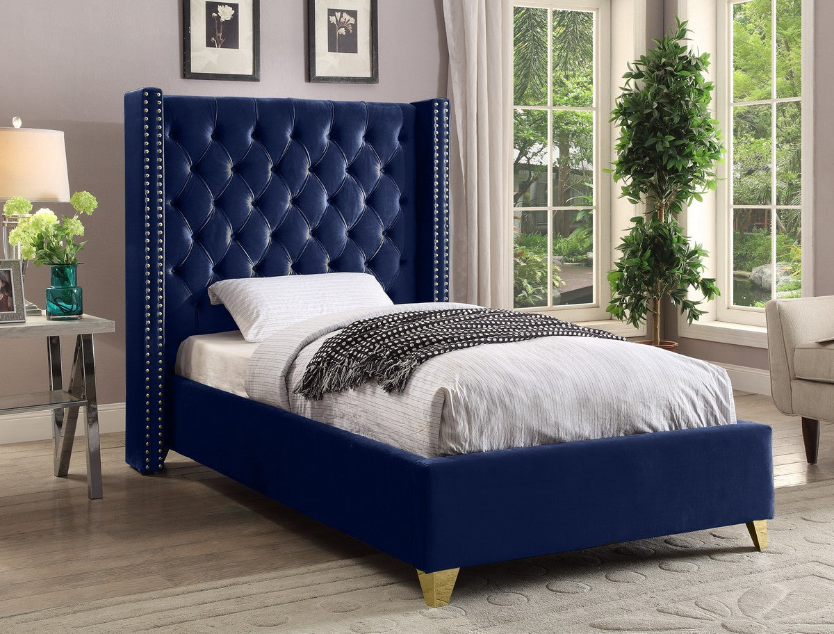 Meridian Furniture Barolo Navy Velvet Twin Bed