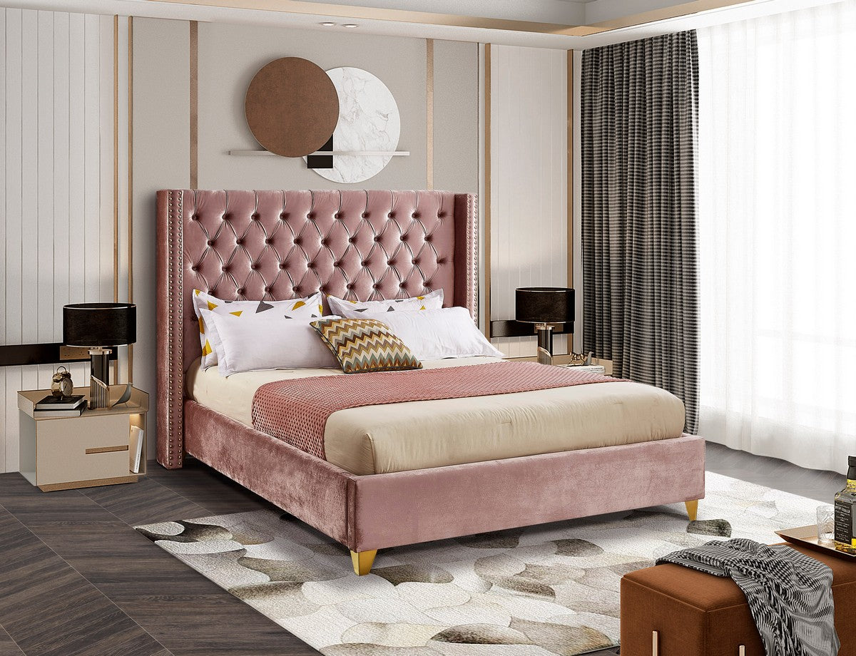 Meridian Furniture Barolo Pink Velvet Full Bed