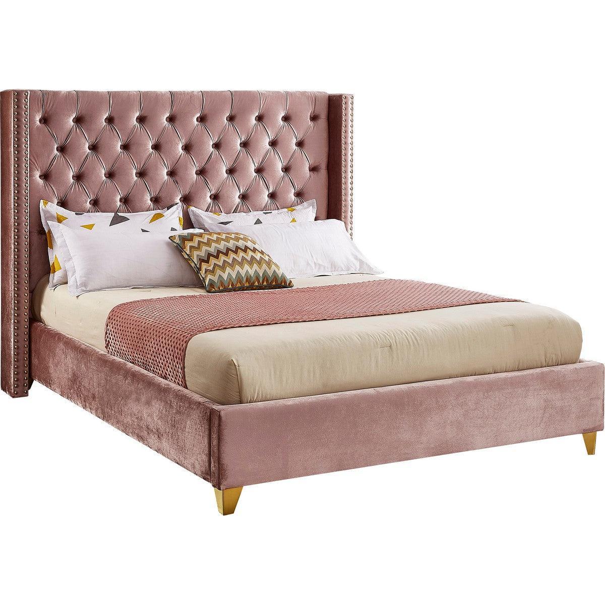 Meridian Furniture Barolo Pink Velvet King BedMeridian Furniture - King Bed - Minimal And Modern - 1