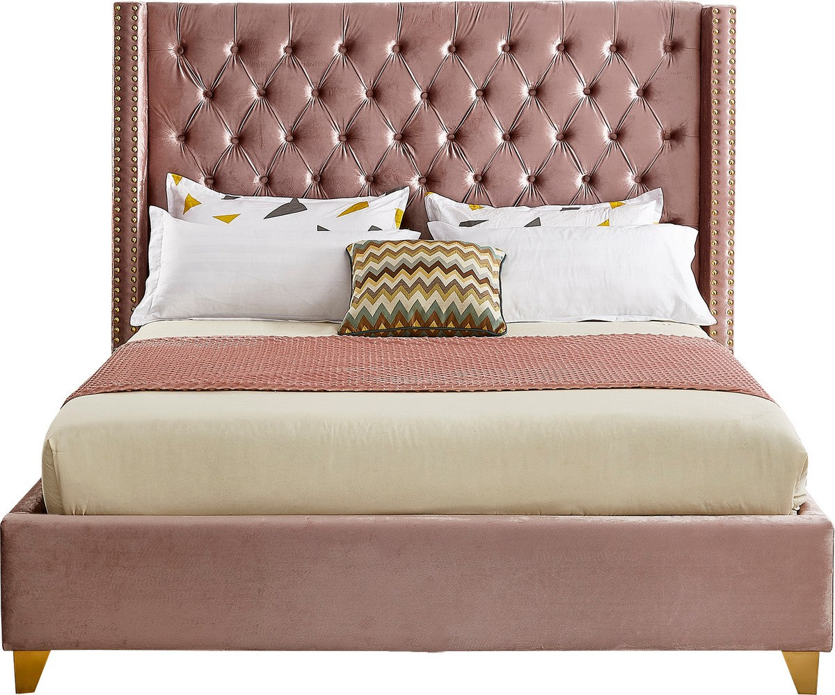 Meridian Furniture Barolo Pink Velvet King Bed