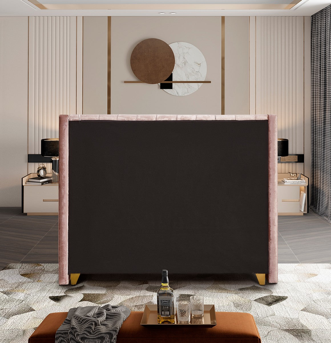 Meridian Furniture Barolo Pink Velvet King Bed