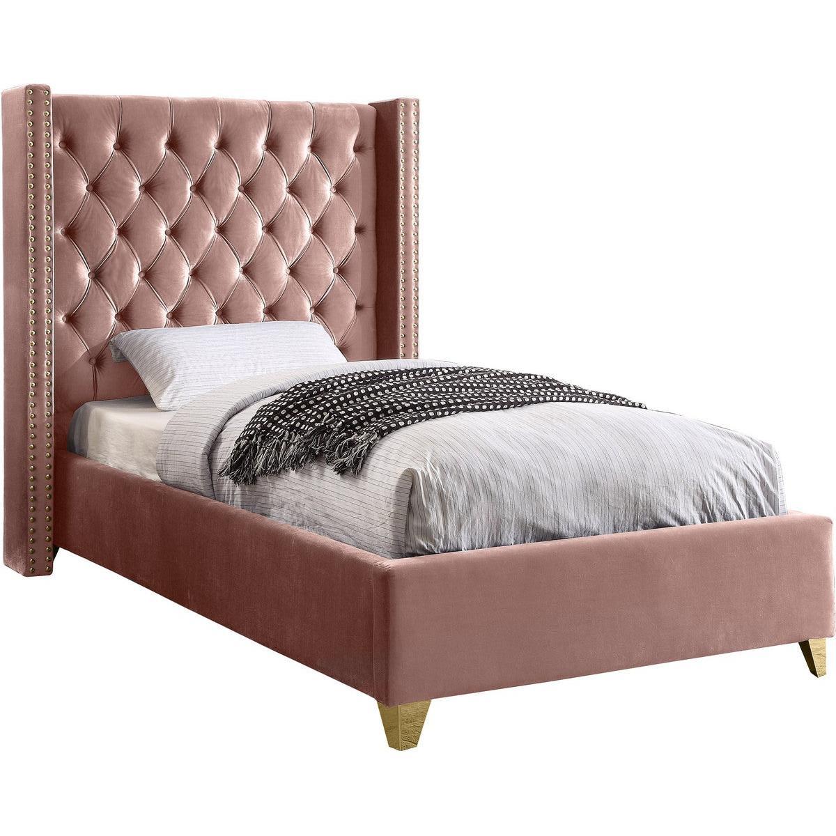Meridian Furniture Barolo Pink Velvet Twin BedMeridian Furniture - Twin Bed - Minimal And Modern - 1