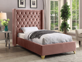 Meridian Furniture Barolo Pink Velvet Twin Bed