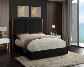 Meridian Furniture Becca Black Velvet Full Bed