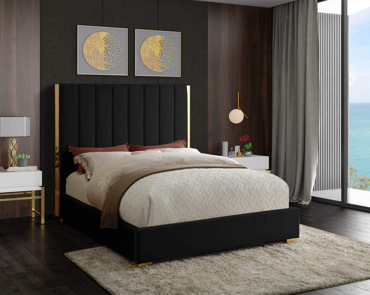Meridian Furniture Becca Black Velvet King Bed