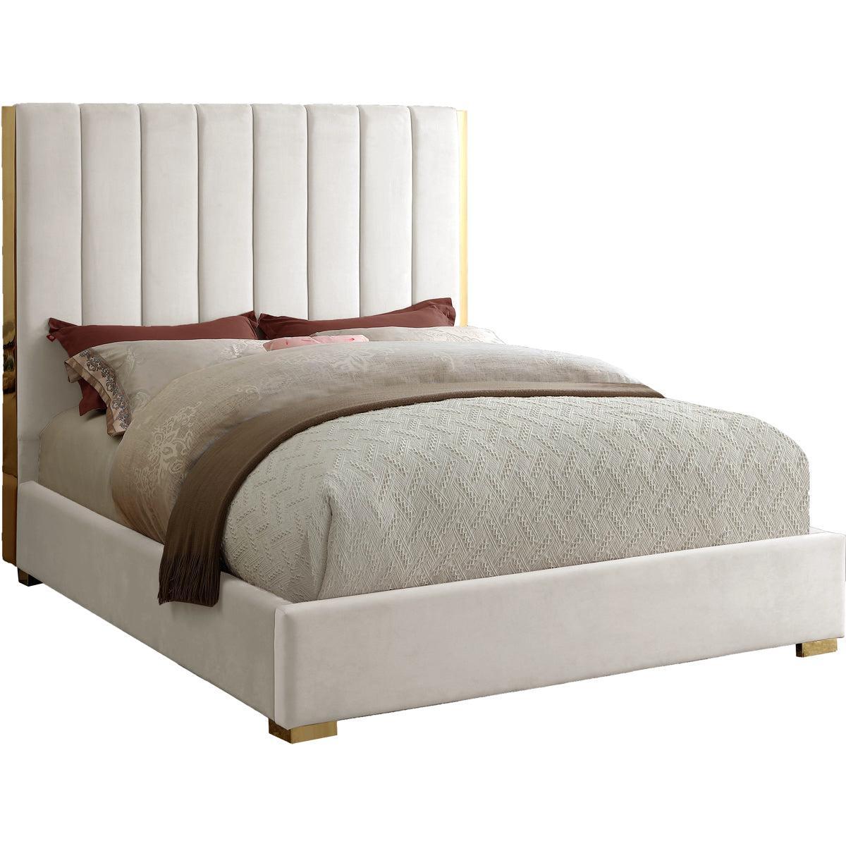 Meridian Furniture Becca Cream Velvet Queen BedMeridian Furniture - Queen Bed - Minimal And Modern - 1