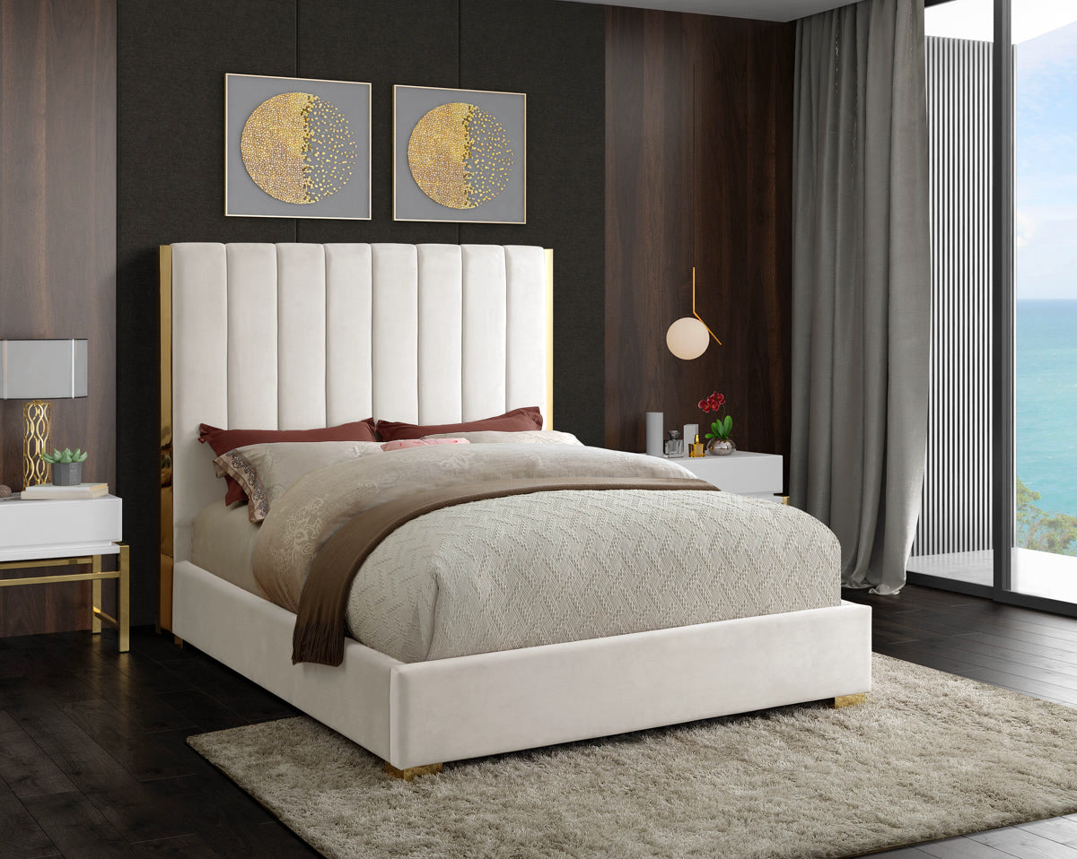 Meridian Furniture Becca Cream Velvet Queen Bed