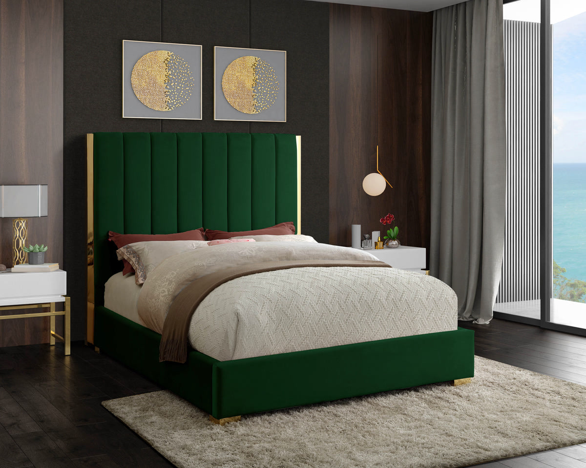 Meridian Furniture Becca Green Velvet Full Bed