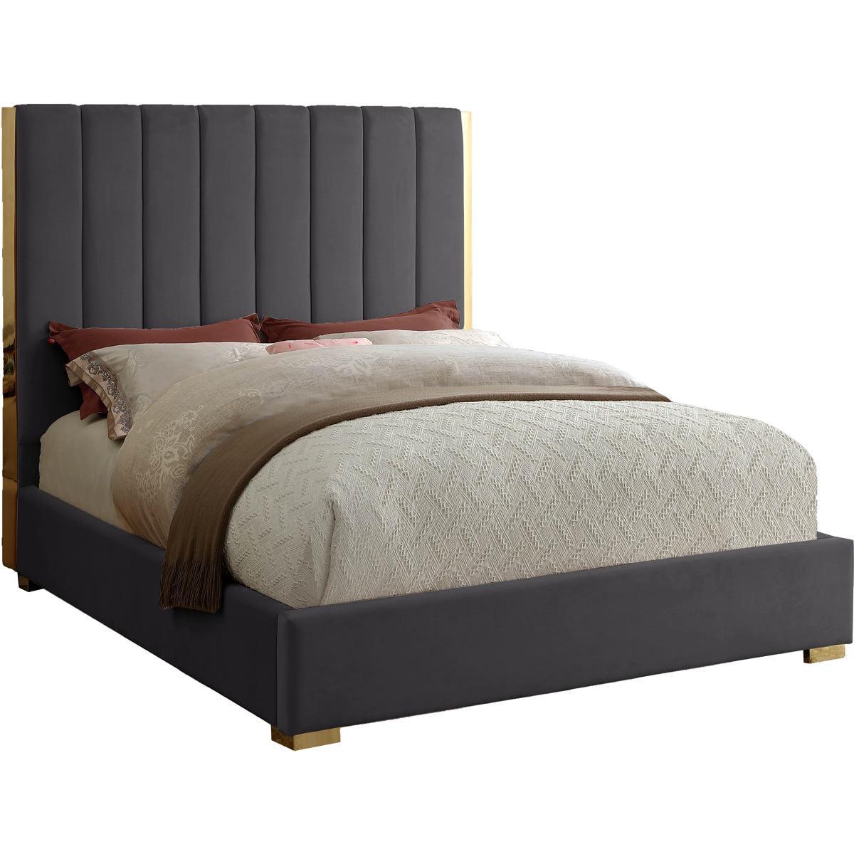Meridian Furniture Becca Grey Velvet Full BedMeridian Furniture - Full Bed - Minimal And Modern - 1