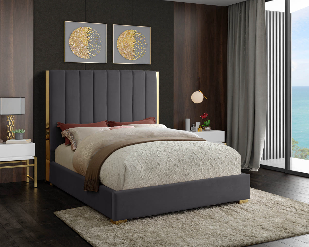 Meridian Furniture Becca Grey Velvet Full Bed