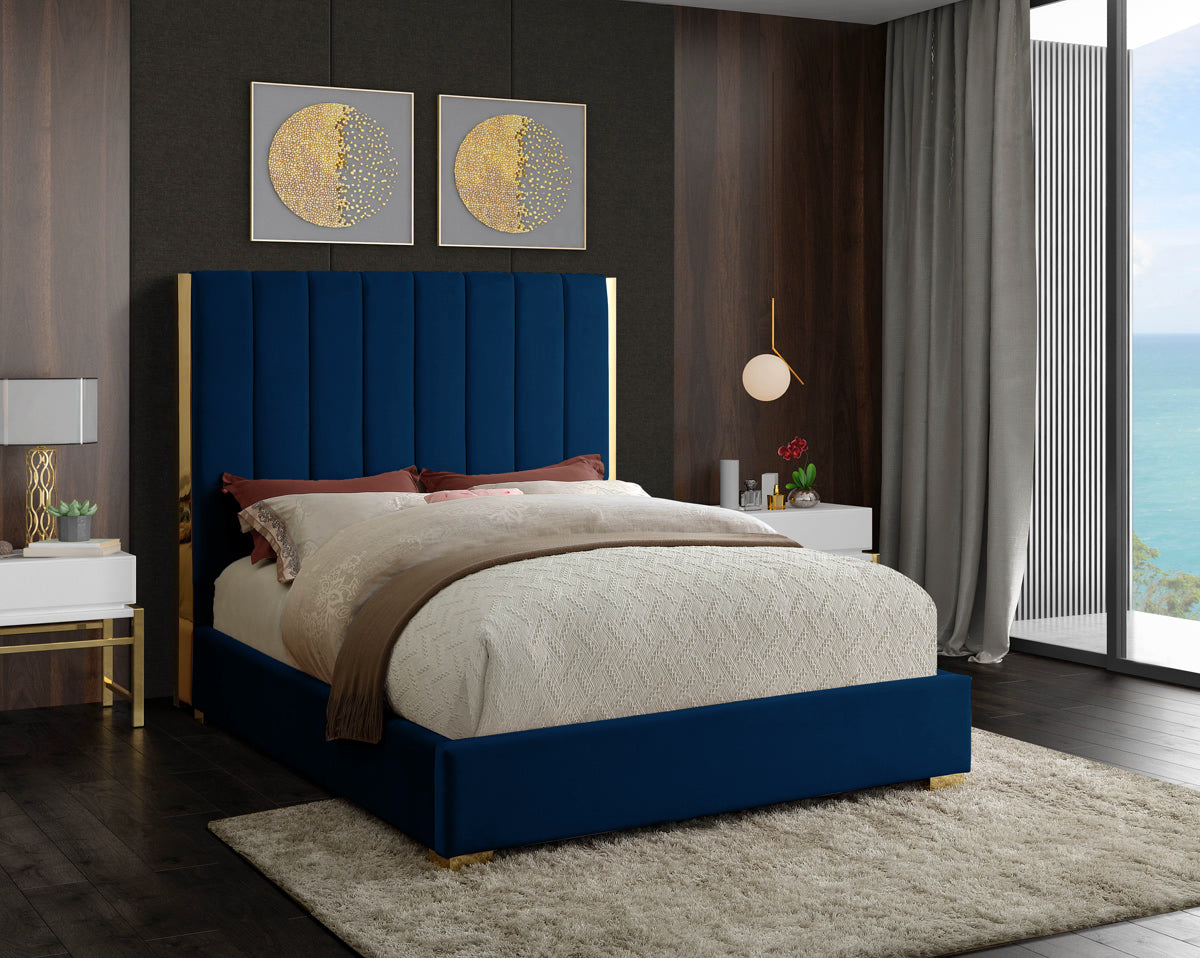 Meridian Furniture Becca Navy Velvet Full Bed
