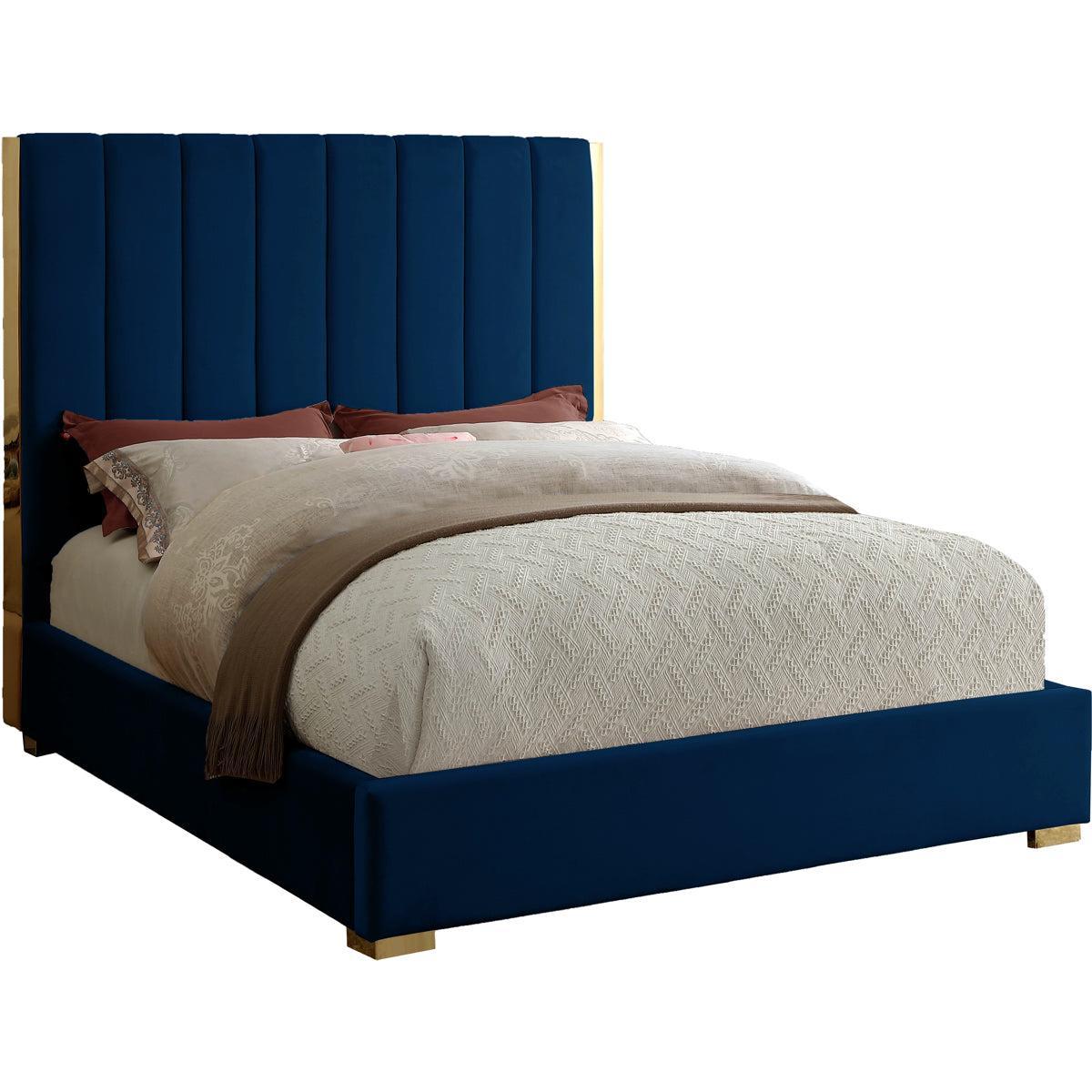 Meridian Furniture Becca Navy Velvet Queen BedMeridian Furniture - Queen Bed - Minimal And Modern - 1