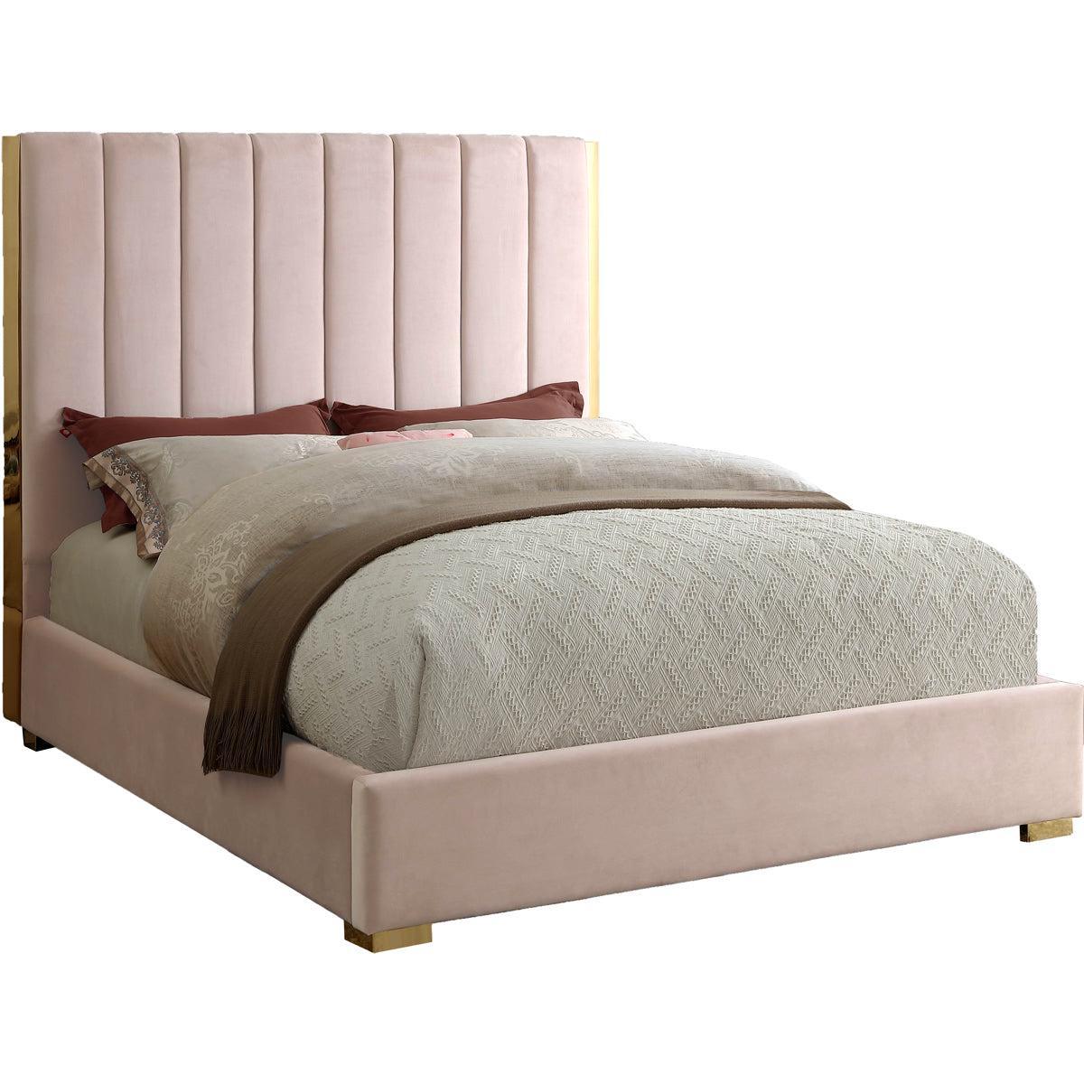 Meridian Furniture Becca Pink Velvet Full BedMeridian Furniture - Full Bed - Minimal And Modern - 1