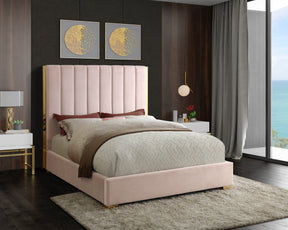 Meridian Furniture Becca Pink Velvet Queen Bed
