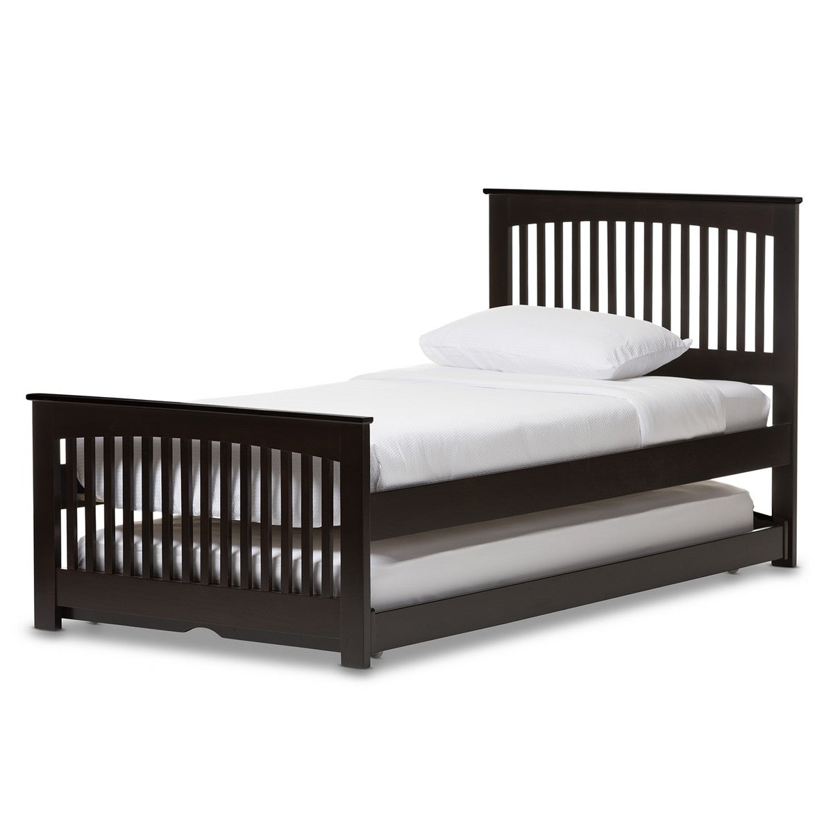 Baxton Studio Hevea Twin Size Dark Brown Solid Wood Platform Bed with Guest Trundle Bed Baxton Studio-beds-Minimal And Modern - 1
