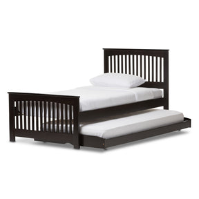 Baxton Studio Hevea Twin Size Dark Brown Solid Wood Platform Bed with Guest Trundle Bed