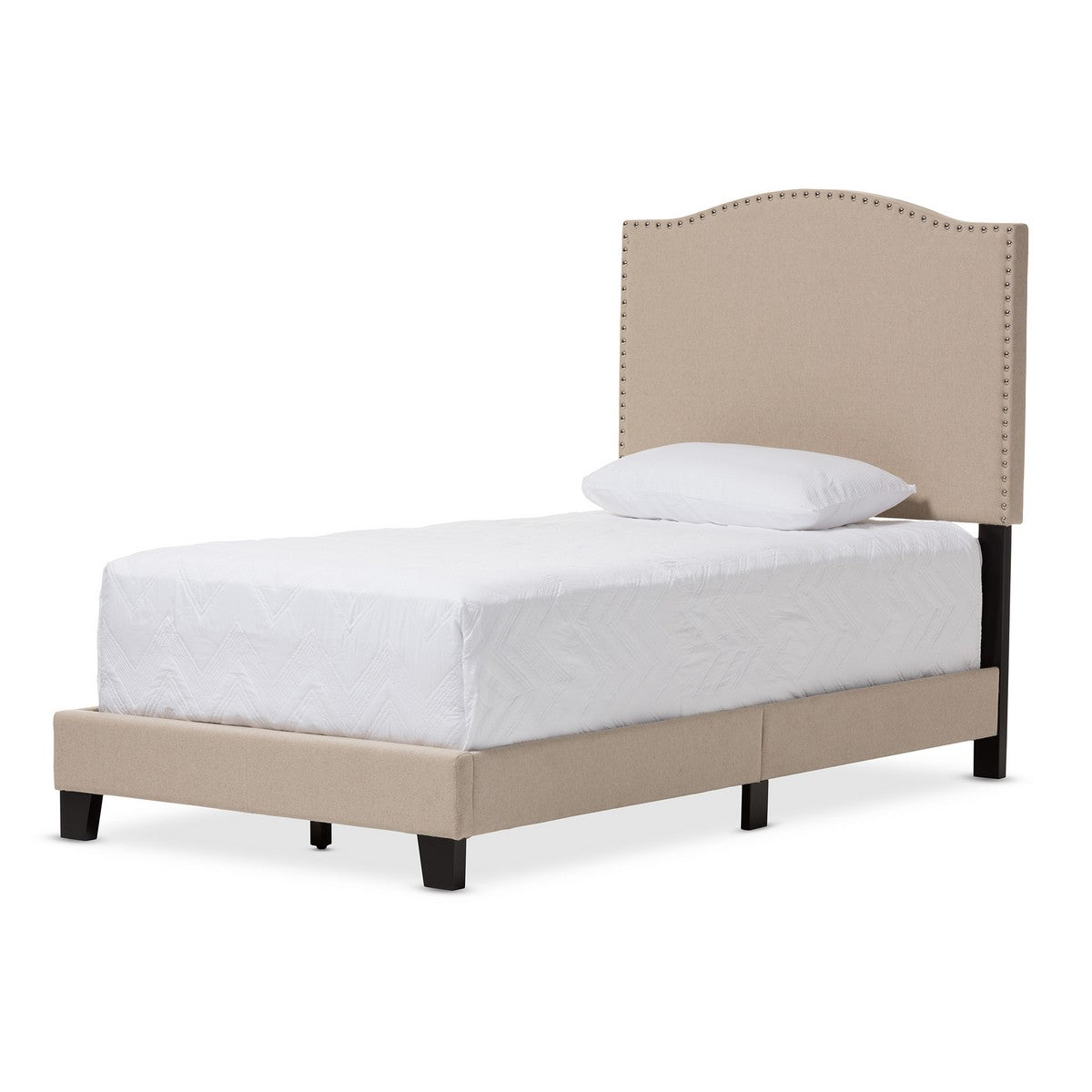 Baxton Studio Benjamin Modern and Contemporary Beige Linen Upholstered Twin Size Arched Bed with Nail Heads Baxton Studio-beds-Minimal And Modern - 1