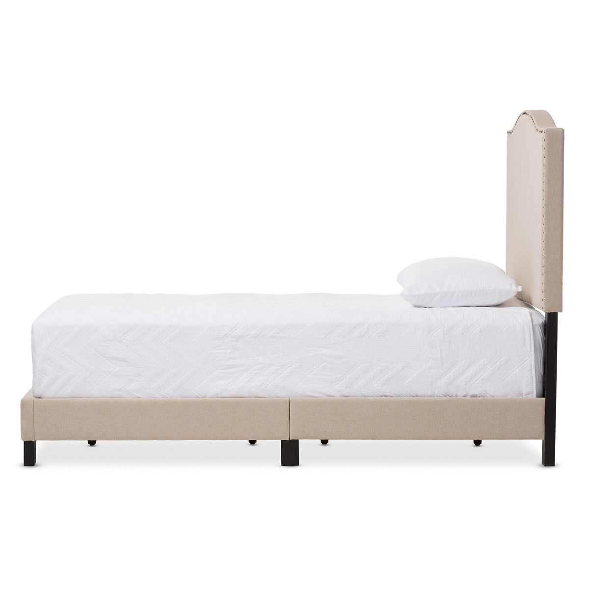 Baxton Studio Benjamin Modern and Contemporary Beige Linen Upholstered Twin Size Arched Bed with Nail Heads