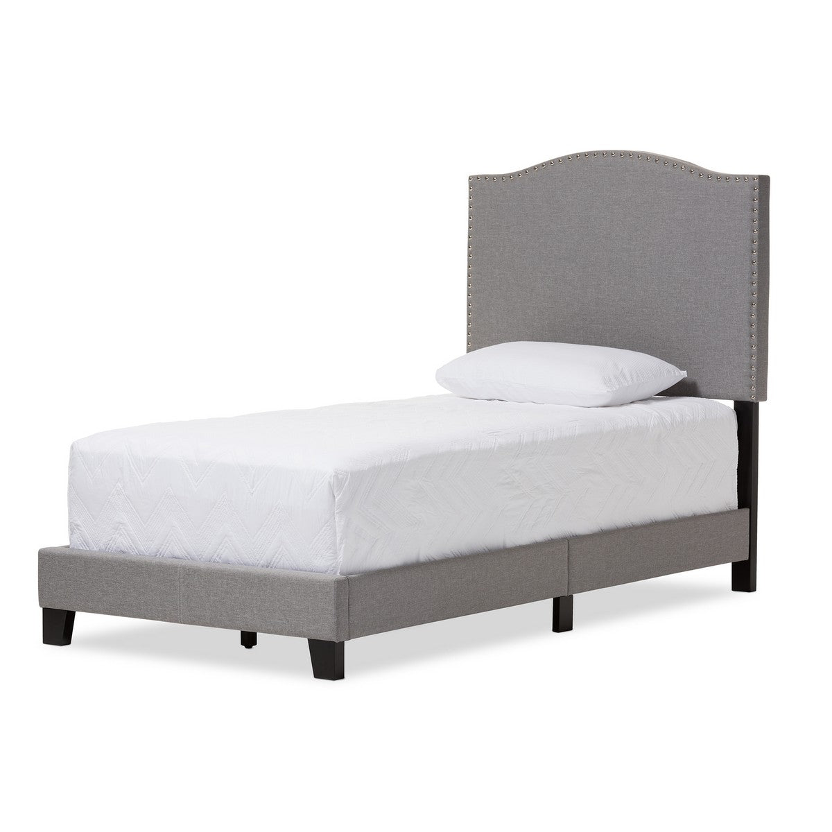 Baxton Studio Benjamin Modern and Contemporary Grey Fabric Upholstered Twin Size Arched Bed with Nail Heads Baxton Studio-beds-Minimal And Modern - 1