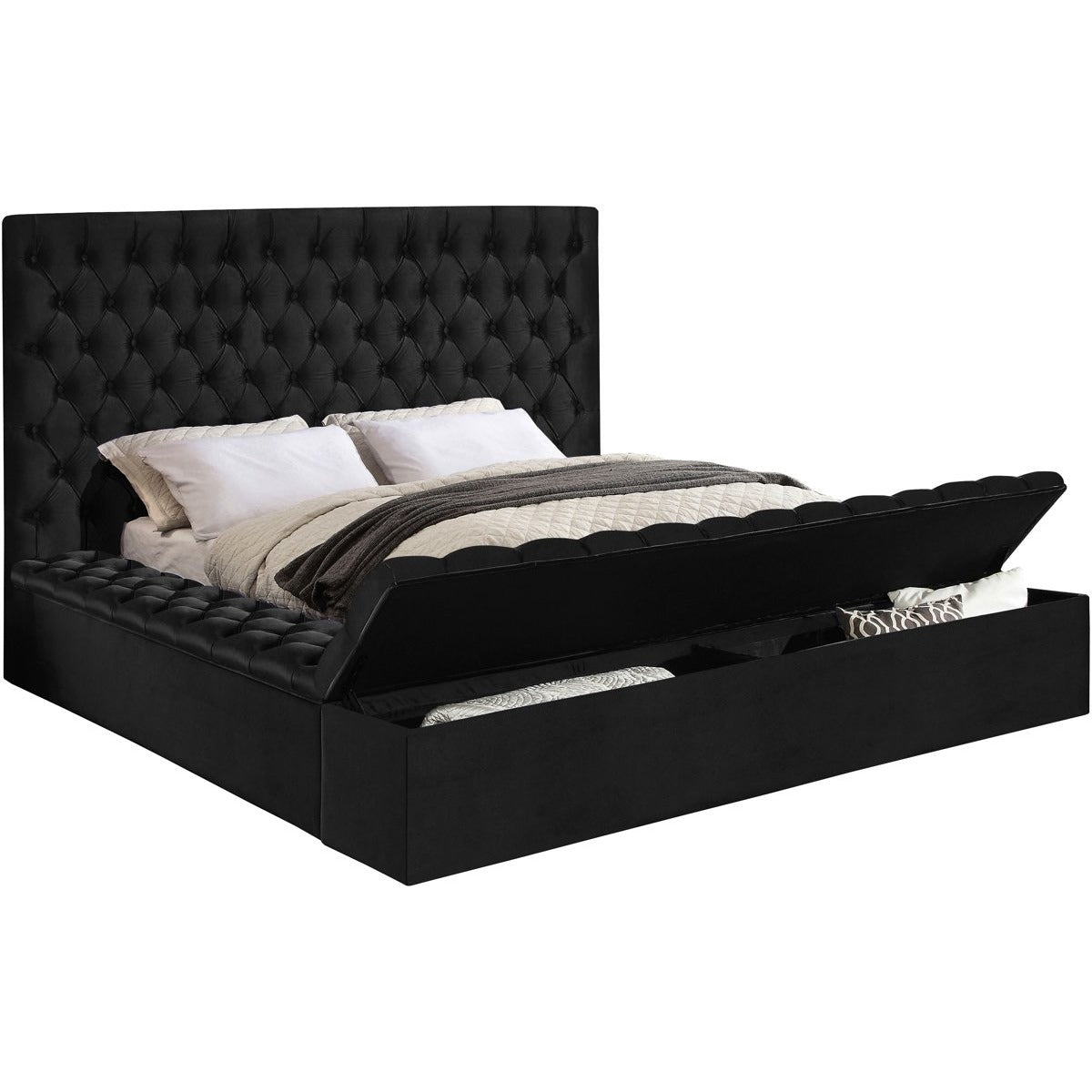 Meridian Furniture Bliss Black Velvet Queen Bed (3 Boxes)-Minimal & Modern