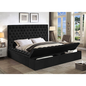 Meridian Furniture Bliss Black Velvet Queen Bed (3 Boxes)-Minimal & Modern