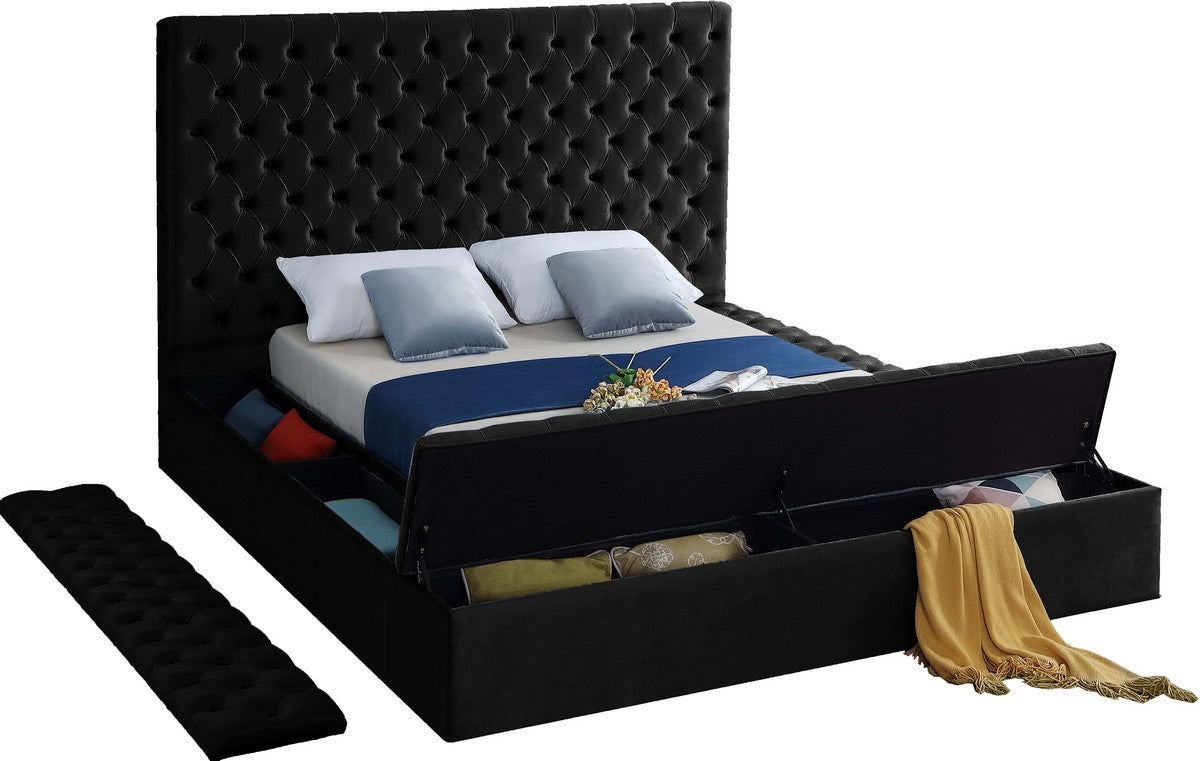 Meridian Furniture Bliss Black Velvet Queen Bed (3 Boxes)
