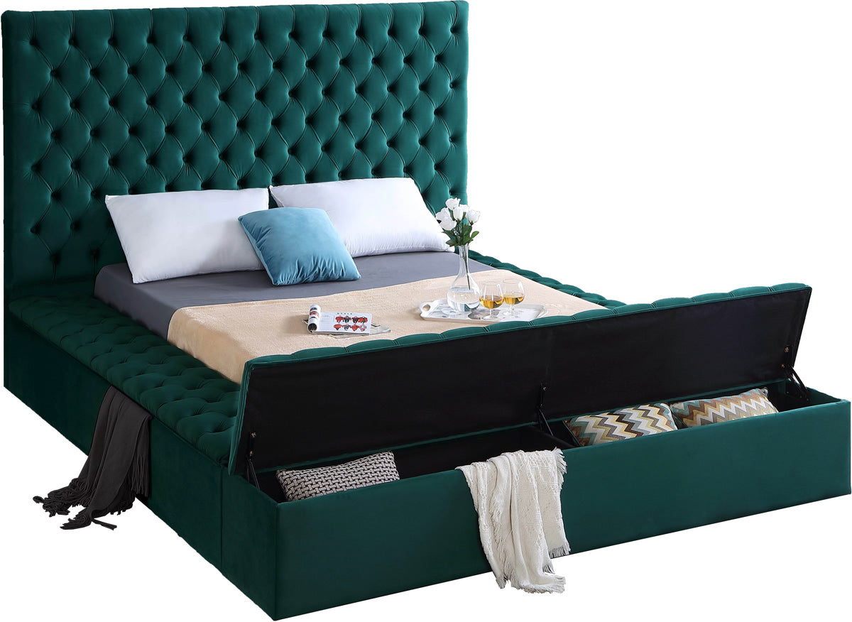 Meridian Furniture Bliss Green Velvet Queen Bed (3 Boxes)