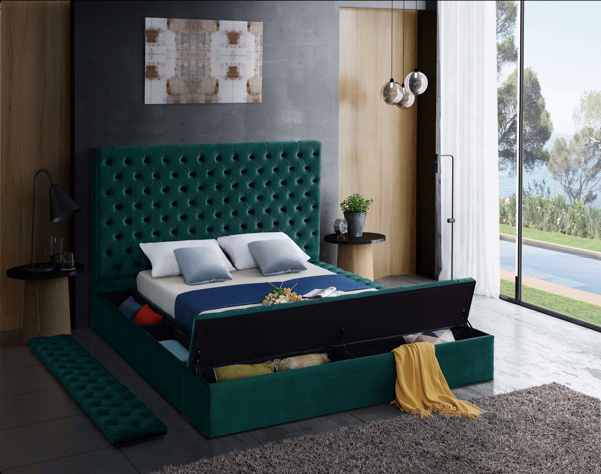 Meridian Furniture Bliss Green Velvet Queen Bed (3 Boxes)
