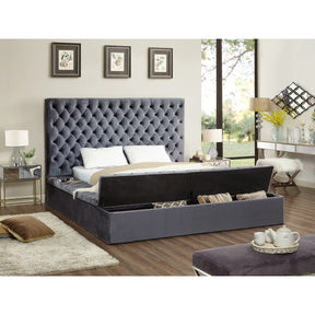 Meridian Furniture Bliss Grey Velvet Queen Bed (3 Boxes)-Minimal & Modern