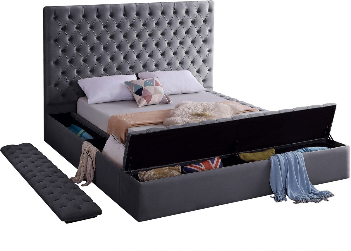 Meridian Furniture Bliss Grey Velvet Queen Bed (3 Boxes)