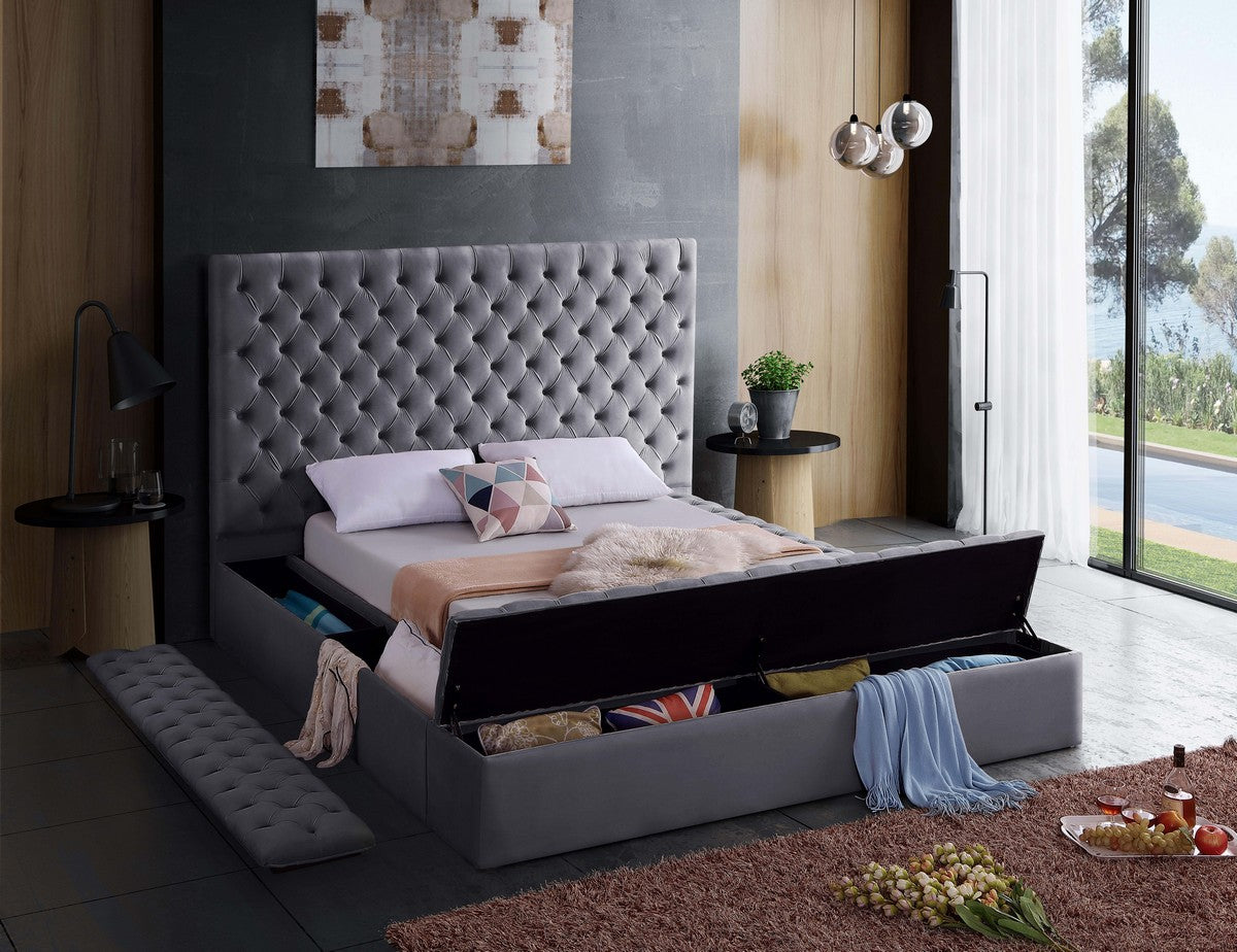 Meridian Furniture Bliss Grey Velvet Queen Bed (3 Boxes)