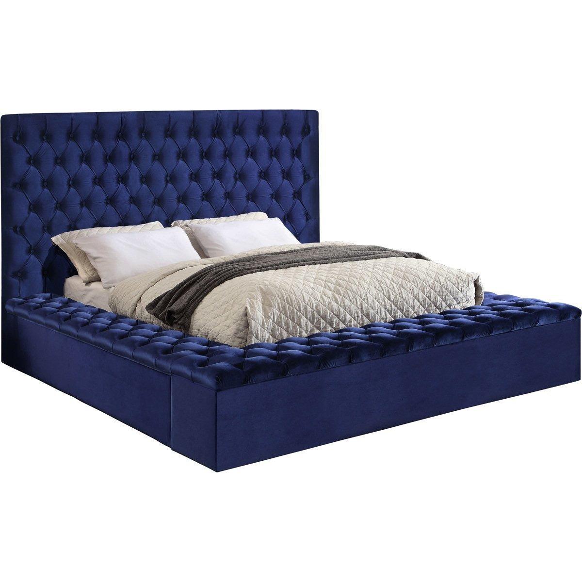 Meridian Furniture Bliss Navy Velvet King Bed (3 Boxes)Meridian Furniture - King Bed (3 Boxes) - Minimal And Modern - 1